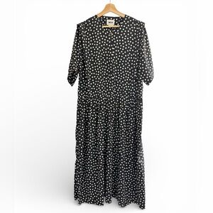 Vintage Leslie Fay Dresses black and white chiffon polka dot midi dress plus